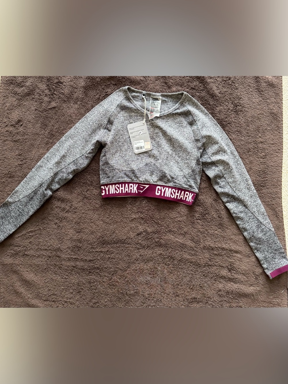 Gymshark Light Gray Athletic Long Sleeve Top with Logo Tag